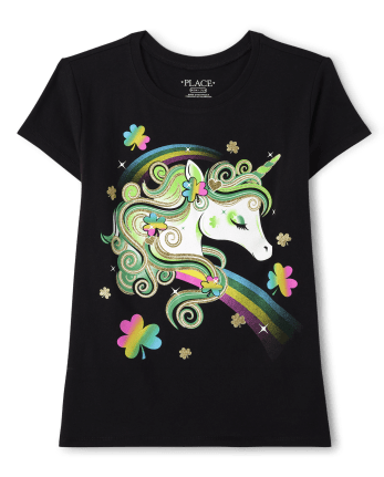 Camiseta de manga corta con gráfico de unicornio día de San Patricio para | The Children's Place - BLACK