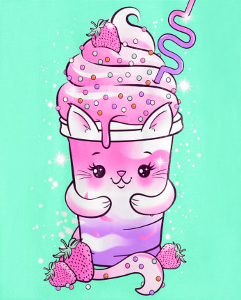 Girls Cat Milkshake Graphic Tee