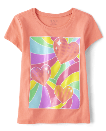 Girls Rainbow Hearts Graphic Tee