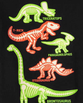 Camiseta gráfica de dinosaurios de manga corta que brillan en la oscuridad  para bebés y niños pequeños | The Children's Place - BLACK