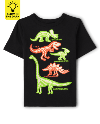 Camiseta gráfica de dinosaurios de manga corta que brillan en la oscuridad  para bebés y niños pequeños | The Children's Place - BLACK
