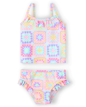 Traje de baño tankini con volante de croché para bebés y niñas pequeñas