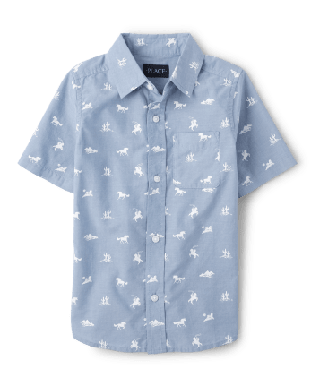 Boys Dad And Me Horse Poplin Button Up Shirt