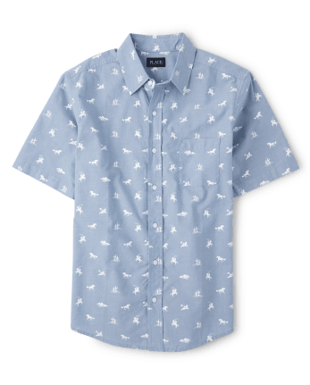 Mens Dad And Me Horse Poplin Button Up Shirt