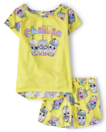 Girls Short Raglan Sleeve Chillin Squishies Pajamas | The Children's ...