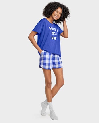 Shorts de pijama de popelina con estampado para mujer