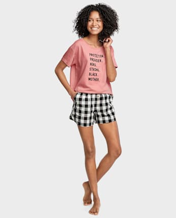 Shorts de pijama de popelina con estampado para mujer