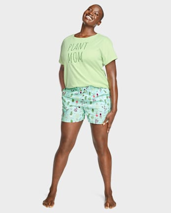 Shorts de pijama de popelina con estampado para mujer