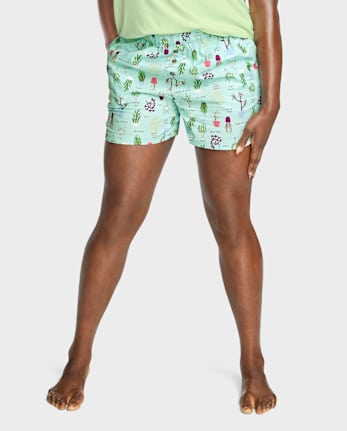 Shorts de pijama de popelina con estampado para mujer