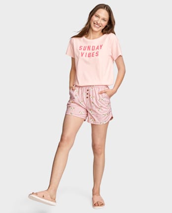 Womens Print Poplin Pajama Shorts