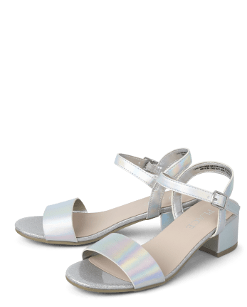 Silver Asymmetrical Block Heel Sandal In Wide E Fit & Extra Fit EEE Fit |  Yours Clothing