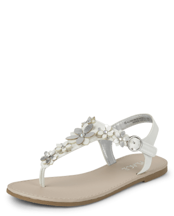 Girls Flower T-Strap Sandals | The Children's Place - WHITE