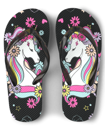 Girls Unicorn Flip Flops | The Children's Place CA - BLACK