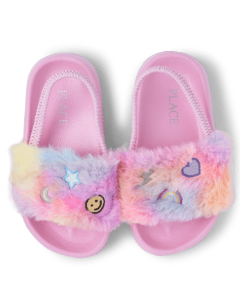 Girls Rainbow Faux Fur Slides  The Children's Place - MULTI CLR