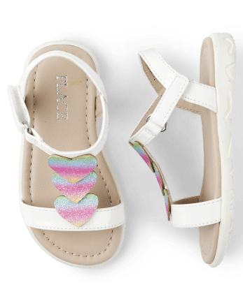 Sandalias con corazón de arcoíris para niñas pequeñas | Children's Place - WHITE
