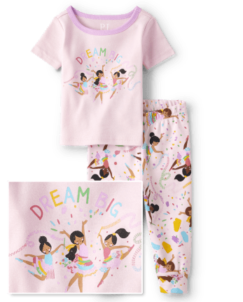 Pijamas de algodón ajustados de bailarina para bebés y niñas pequeñas