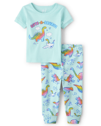 Baby And Toddler Girls Dino Snug Fit Cotton Pajamas