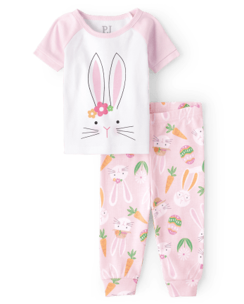 Pyjama en coton ajusté avec lapin de Pâques pour bébé et toute-petite fille