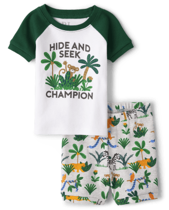 Pyjama unisexe en coton coupe ajustée Jungle pour bébé et tout-petit