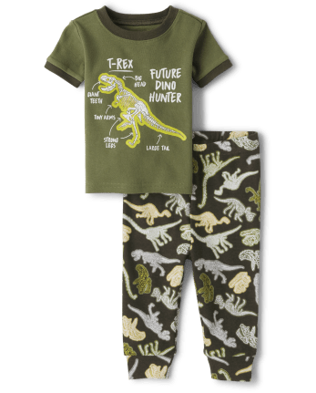 Pyjama en coton ajusté Dino pour bébés et tout-petits garçons