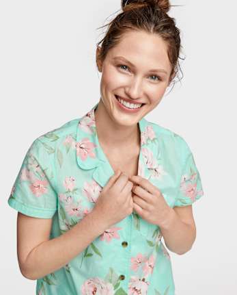 Womens Floral Poplin Pajamas