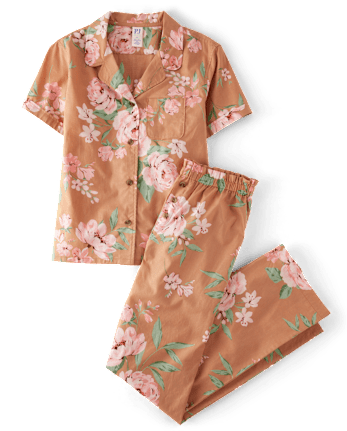 Pijama de popelina floral para mujer