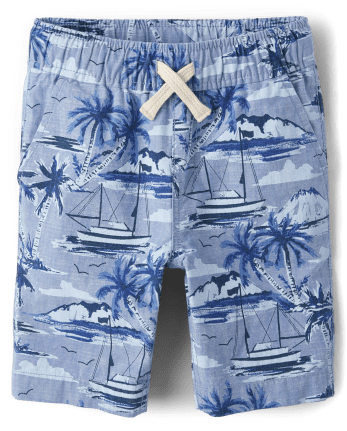 Boys Tropical Print Woven Pull On Jogger Shorts - BLUE | The