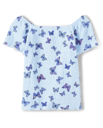Top fruncido con mariposas para niñas