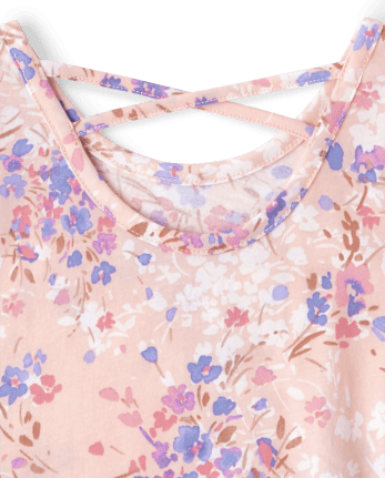 Niñitas Top sin mangas con espalda cruzada y estampado