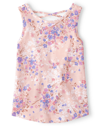 Niñitas Top sin mangas con espalda cruzada y estampado