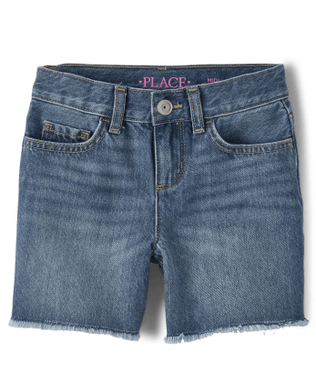 Girls Straight Midi Jean Shorts | The Children's Place - AZALEA WASH