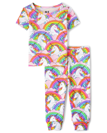 Baby And Toddler Girls Short Sleeve Unicorn Snug Fit Cotton Pajamas ...