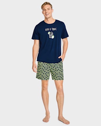 Mens Print Poplin Pajama Shorts