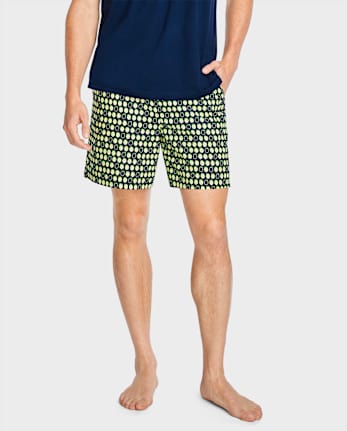 Mens Print Poplin Pajama Shorts
