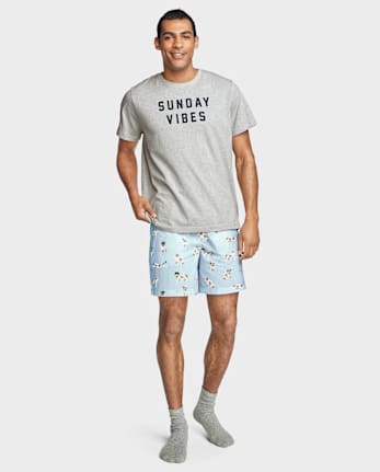 Mens Print Poplin Pajama Shorts