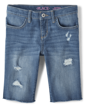 Girls Distressed Denim Skimmer Shorts