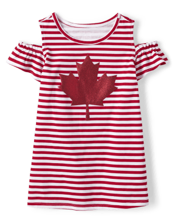 Robe rayée feuille d'érable à épaules dénudées pour toute-petite fille