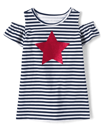Baby And Toddler Girls Striped Star Cold Shoulder Dress