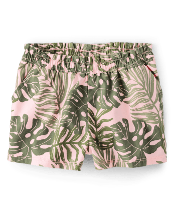 Baby And Toddler Girls Tropical Twill Paper Bag Waist Shorts