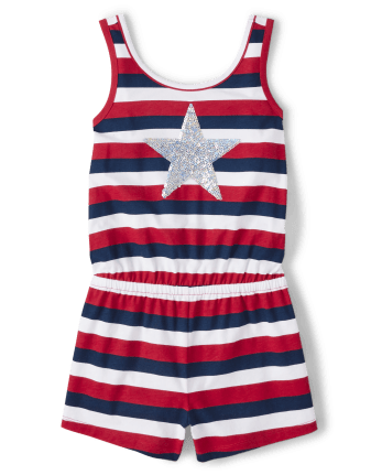 Girls Striped Sequin Graphic Romper
