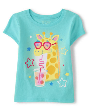 Baby And Toddler Girls Short Sleeve Giraffe Graphic Tee | The Children ...