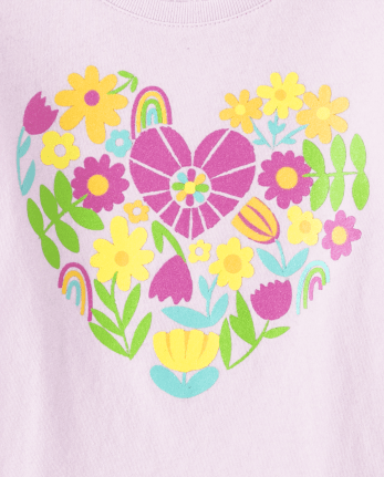 Baby And Toddler Girls Floral Heart Graphic Tee