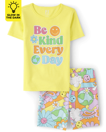 Girls Glow In The Dark Short Sleeve Be Kind Snug Fit Cotton