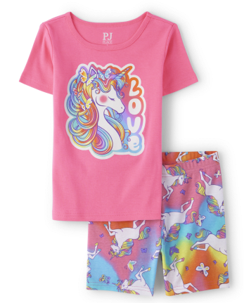 Pijama de algodón ajustado con diseño de unicornio para niñas