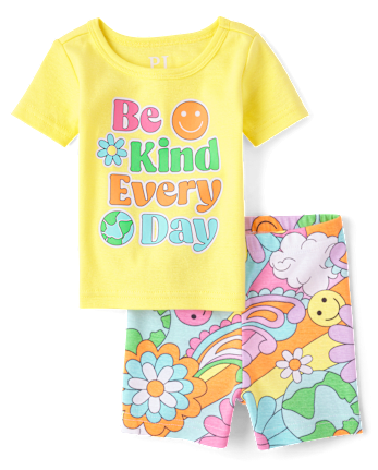 Baby And Toddler Girls Glow Be Kind Snug Fit Cotton Pajamas