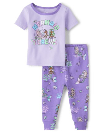 Baby And Toddler Girls Mermaid Crew Snug Fit Cotton Pajamas