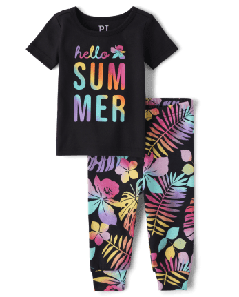 Baby And Toddler Girls Hello Summer Snug Fit Cotton Pajamas