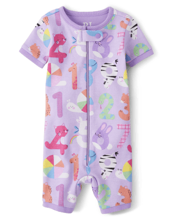 Baby And Toddler Girls Numbers Snug Fit Cotton One Piece Pajamas