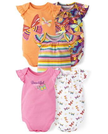 Baby Girls Butterfly Flutter Bodysuit 5-Pack