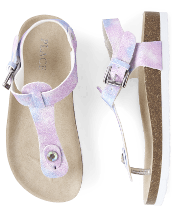 Girls Glitter Tie Dye T-Strap Sandals